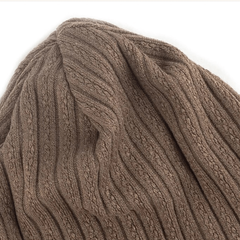 Stylish women's decorative pattern striped beanie in brown, made from cotton and polyester, perfect for casualwear.